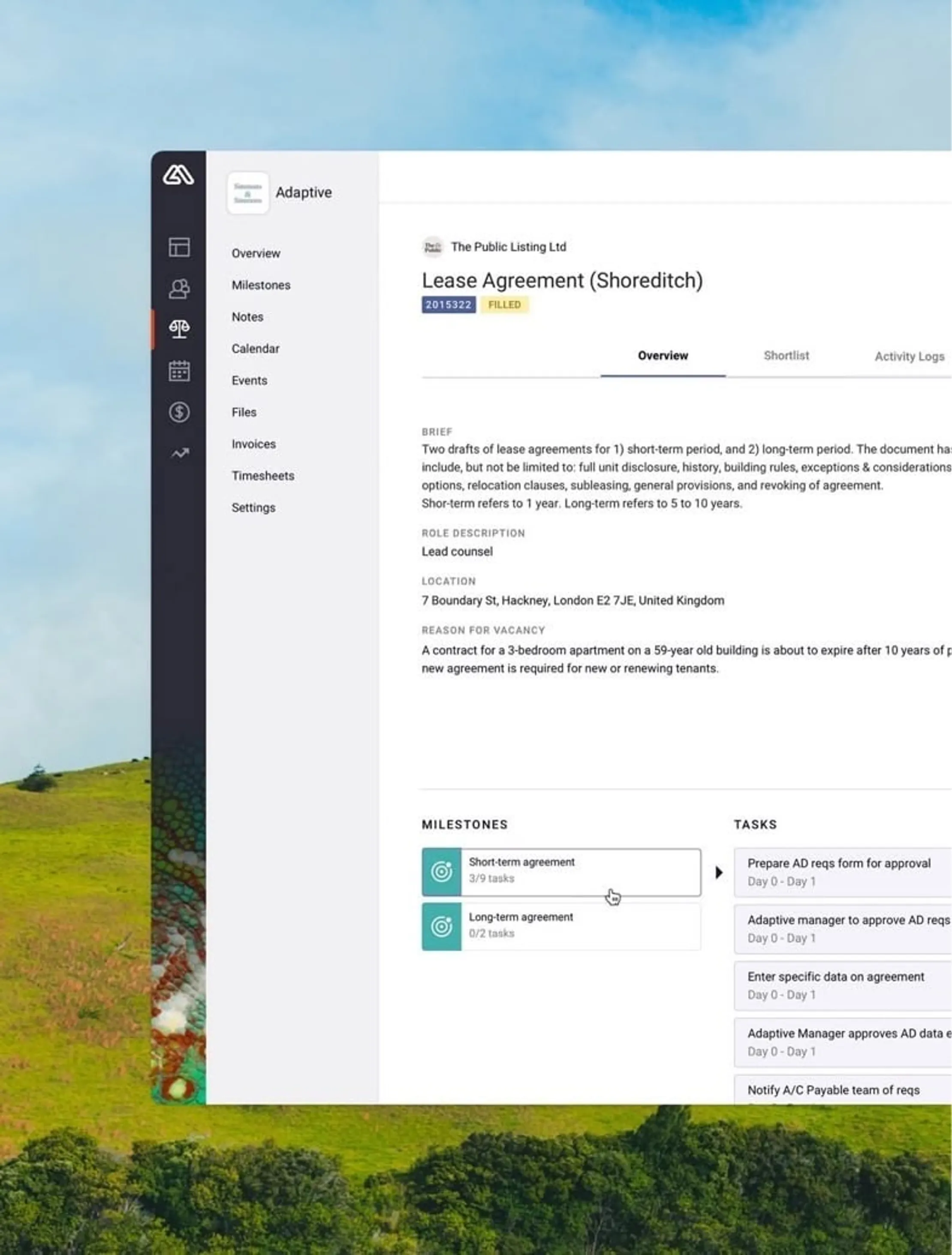 A screenshot of the Placement view page