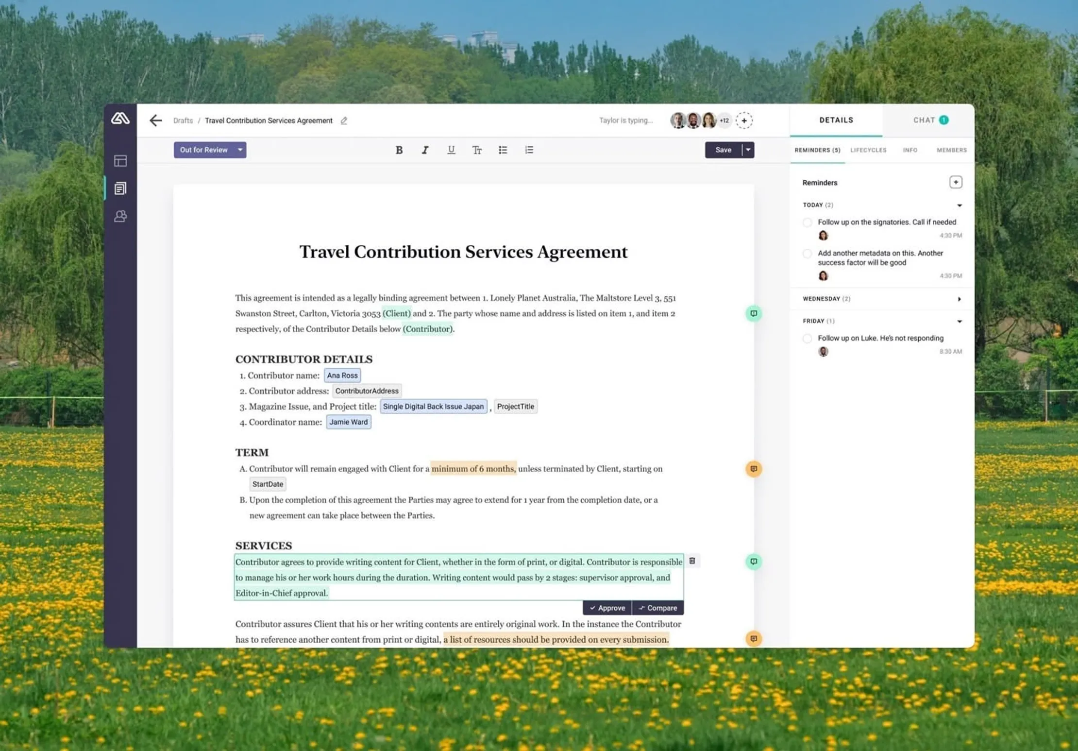A screenshot of the contracts editor interface