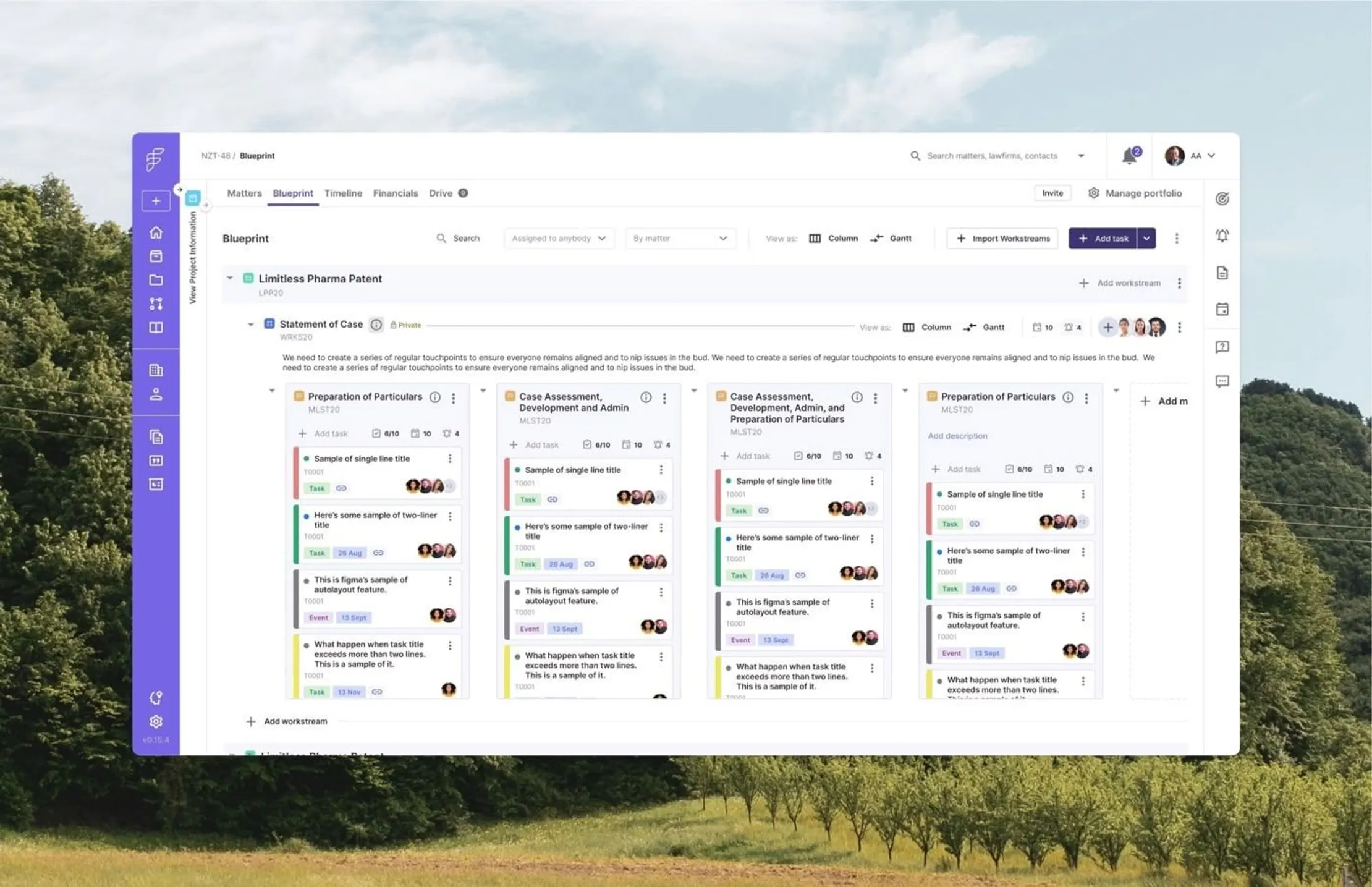 A screenshot of the Placement view page